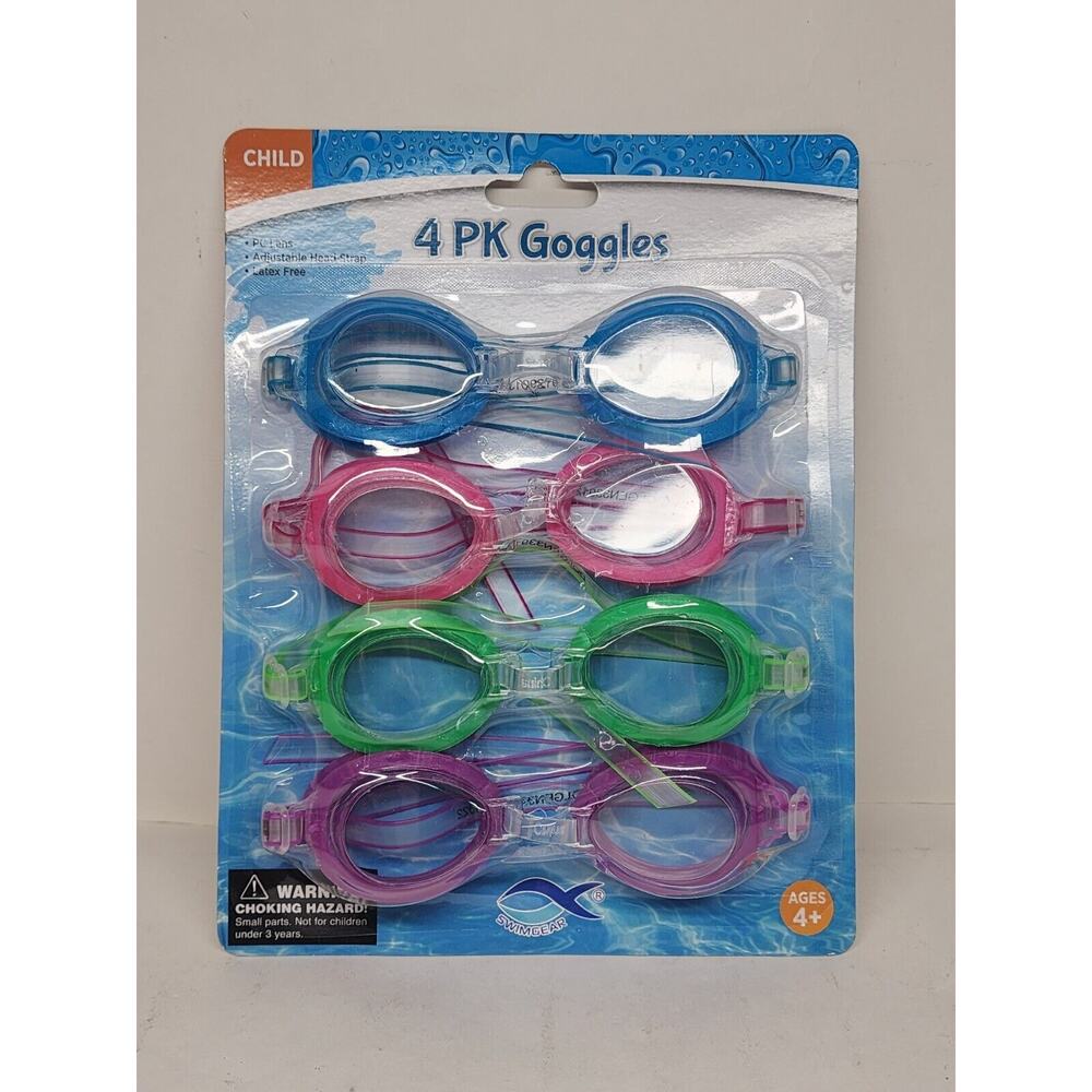Swimgear 4 Pk Child Swim Goggles Pc Lens, Adj Strap, Latex Free Multicolor
